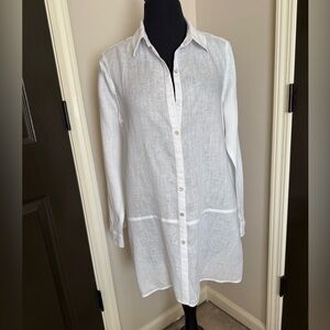 Tahari White Casual Linen Button Down Shirt/ tunic